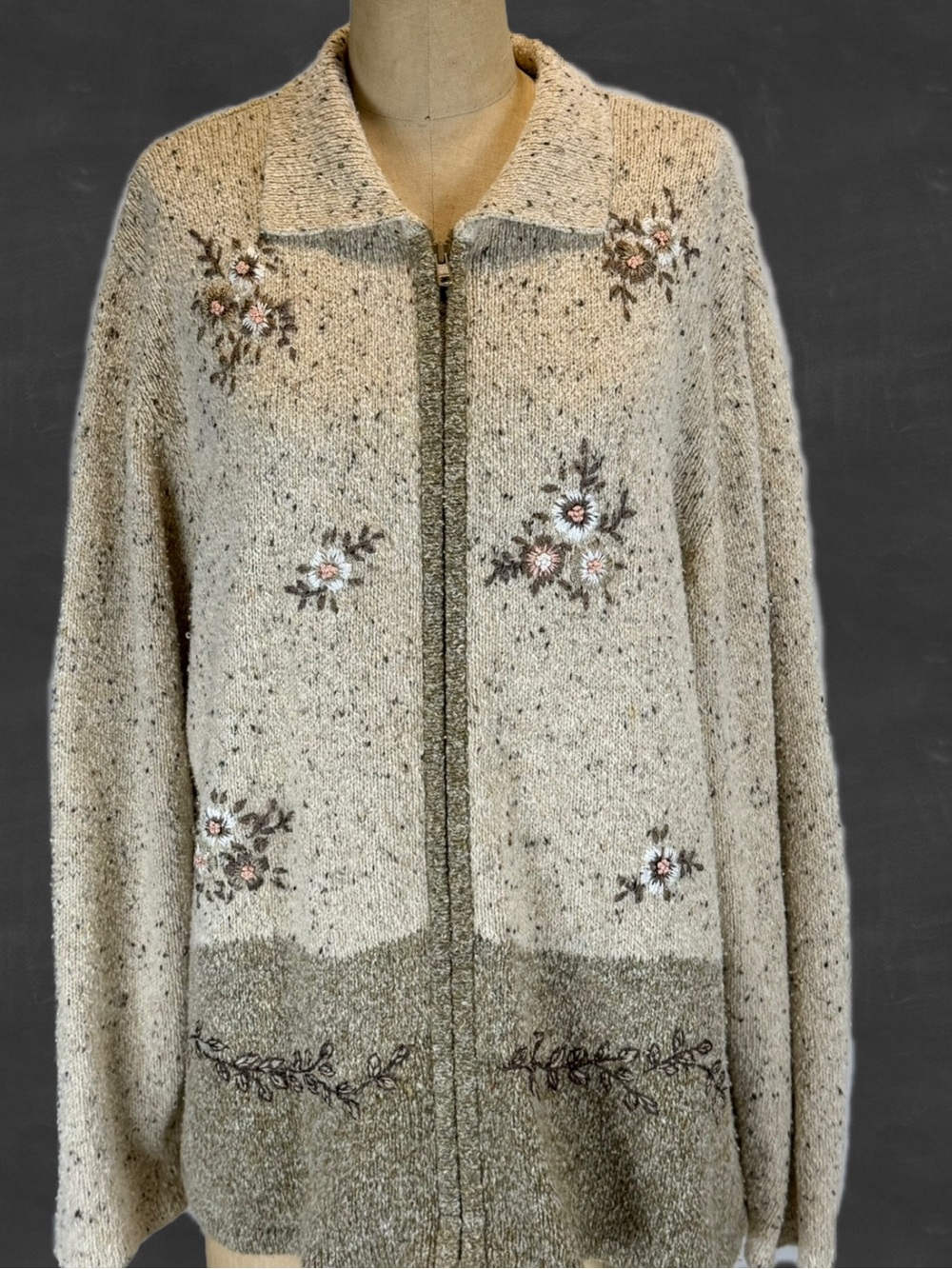 VINTAGE‎ woodland earthy floral knit sweater cardigan jacket embroidered flower